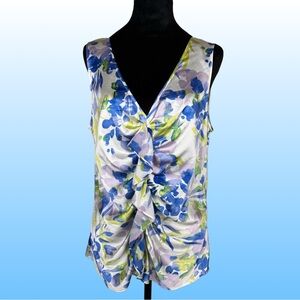 🚨SOLD🚨St John Women’s Silk Sleeveless V Neck Tank Blouse Blue Green Floral 14